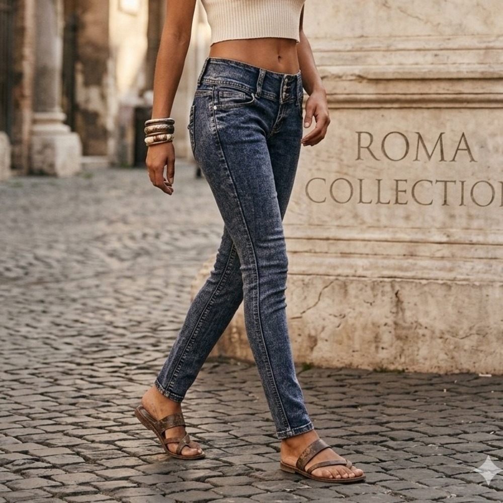 Roma Collection Skinny Jeans Women Size 5 Blue Low Rise Rhinestone Y2K Trendy